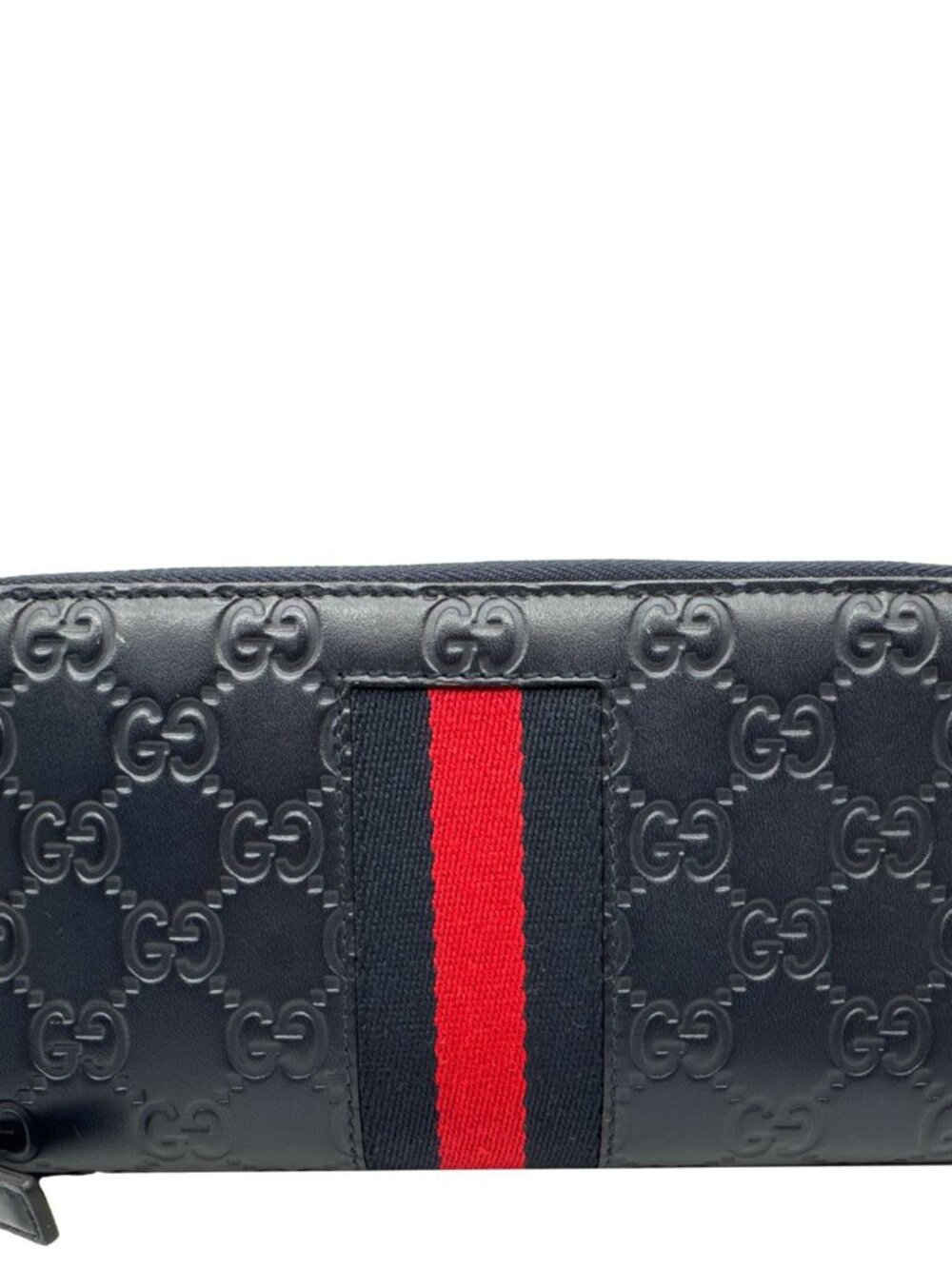Gucci Web Leather Zip Around Wallet Navy Blue 459138